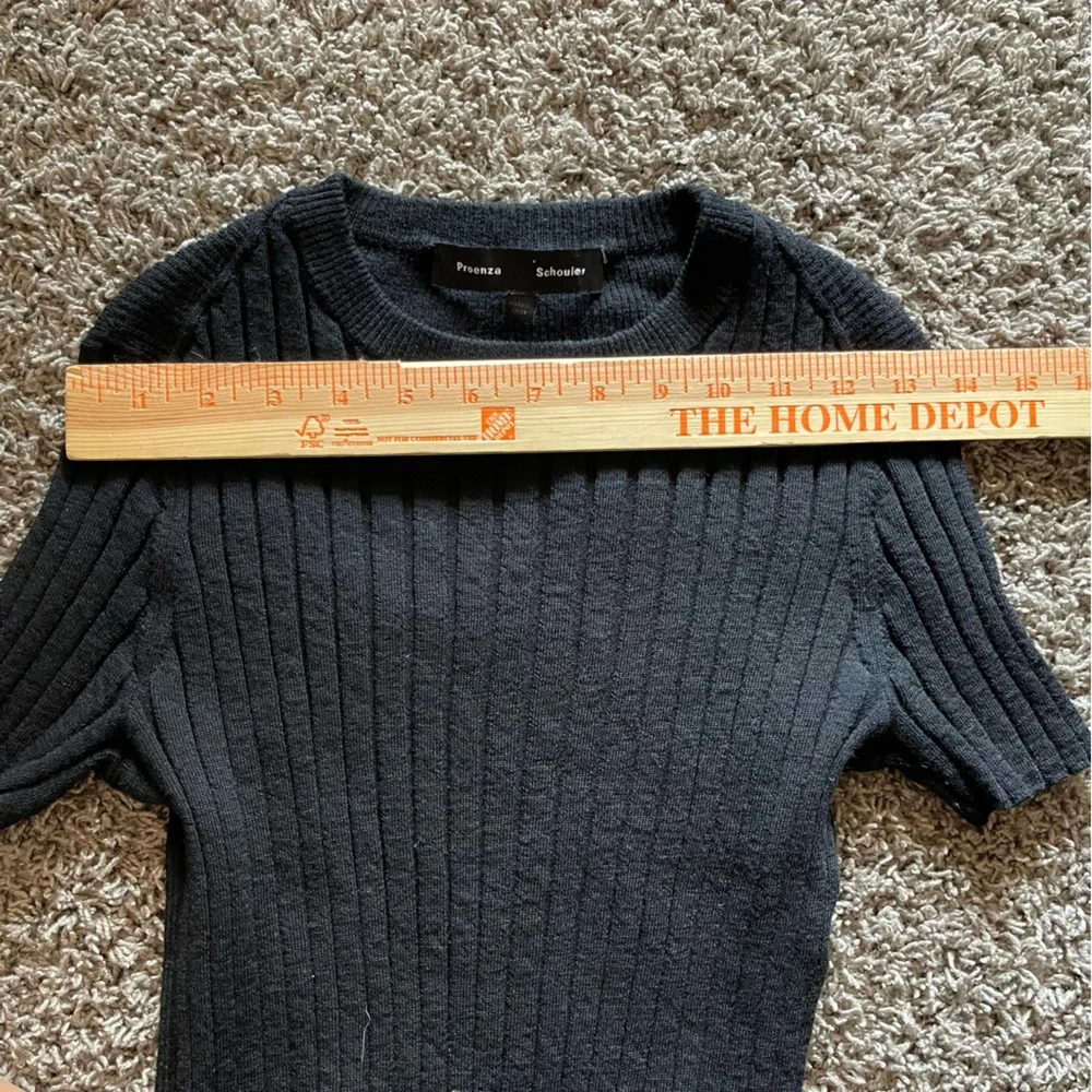 Proenza Schouler Black Wool Ribbed Knit Short Sleeve Sweater XS Cropped Academia